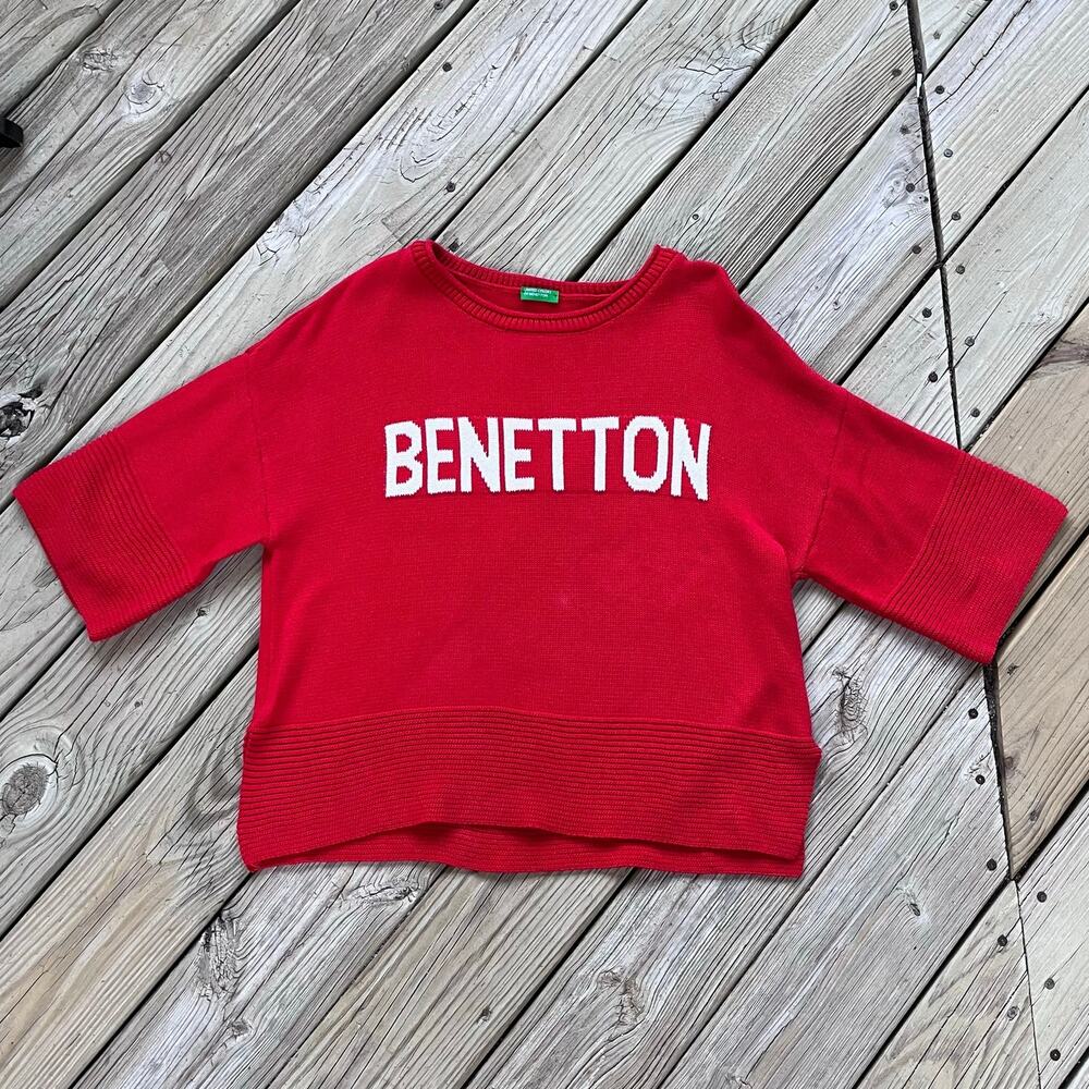United Colors Of Benetton Red Crewneck Sweater with White Logo
